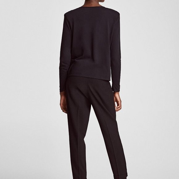 ZARA - Jeweled Embellished Padded Shoulders T-Shirt - Picture 6 of 9